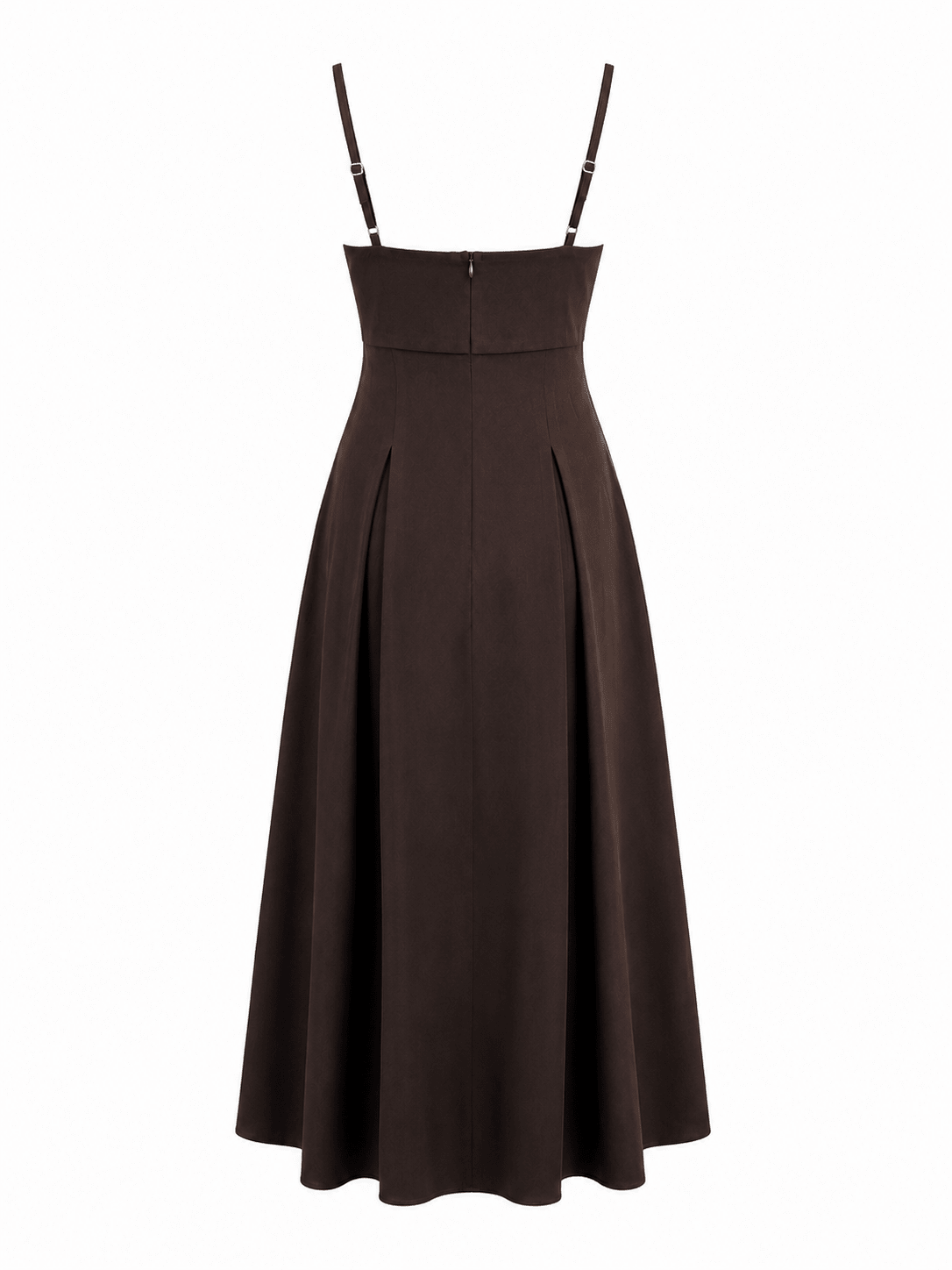 Espresso Brown Satin Square Neck Pleated Midi Dress - Mileenia