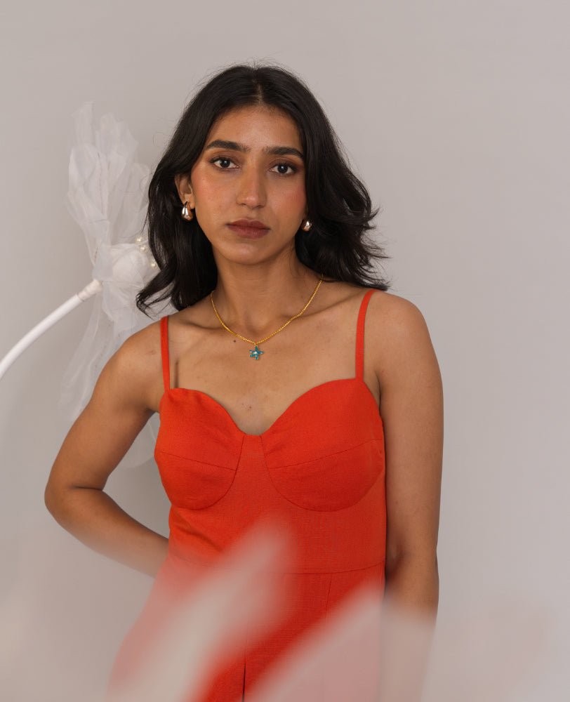 Fiery Orange Sweetheart Neck Strappy Maxi Dress - Mileenia