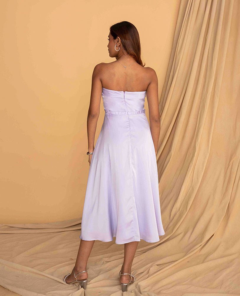 Lavender Strapless Flowy Midi Dress - Mileenia