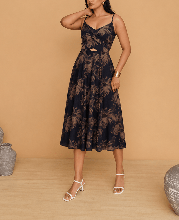 Midnight Bloom Midi Dress - Mileenia