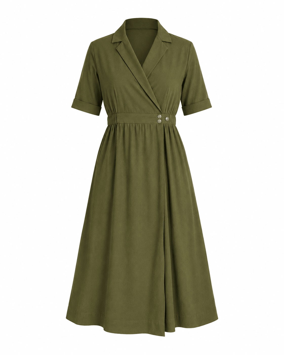 Olive Rayon Blazer-Style Double Button Midi Dress - Mileenia