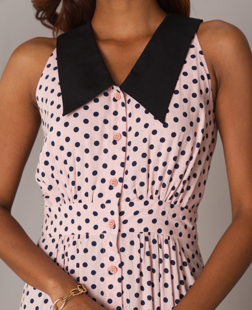 Polka Dot Maxi Dress with Contrast Collar - Mileenia