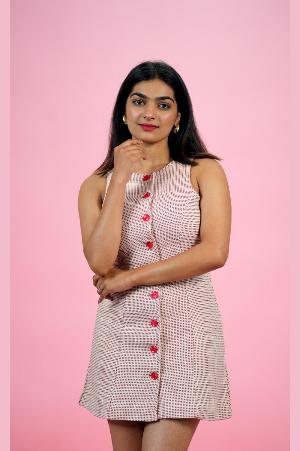 Red & Cream Boat Neck Dress - Mileenia