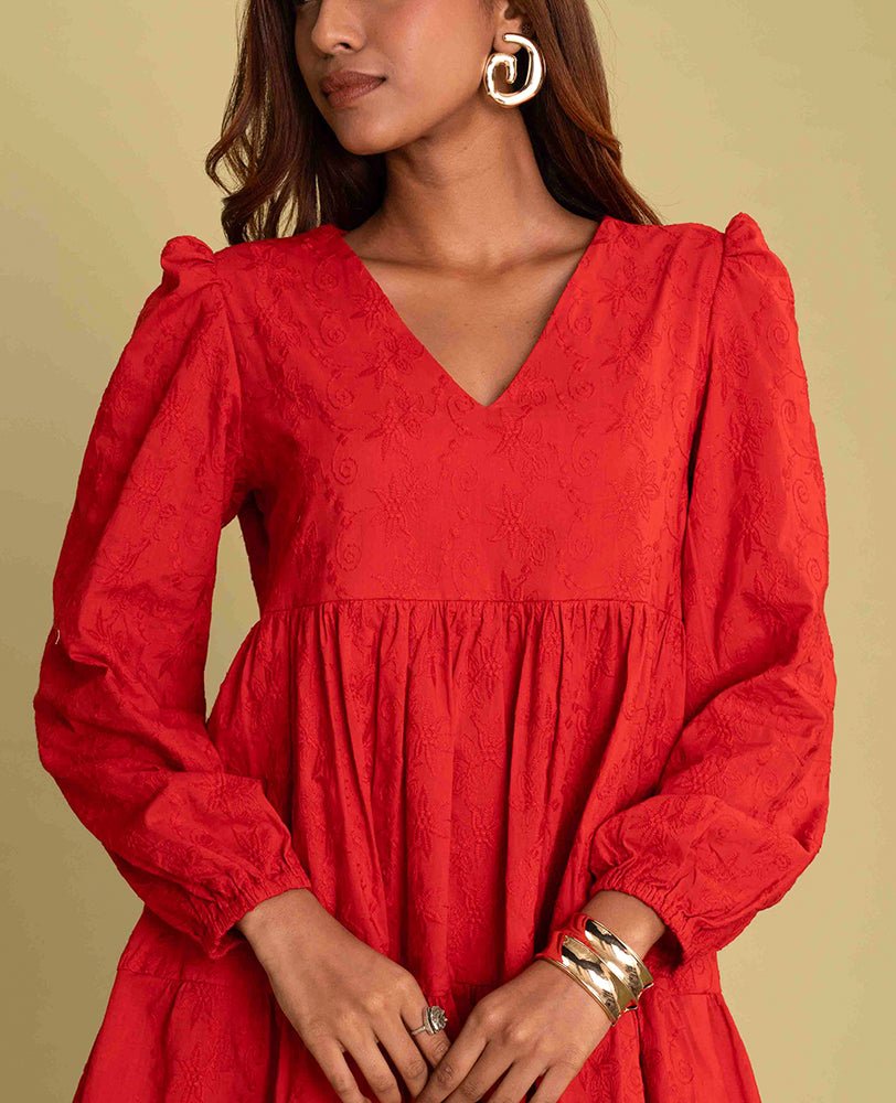 Red Long Sleeve Mini Dress - Mileenia