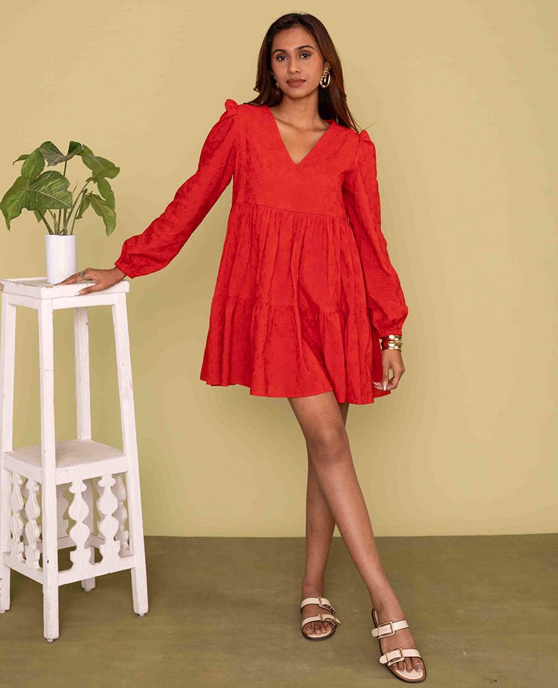 Red Long Sleeve Mini Dress