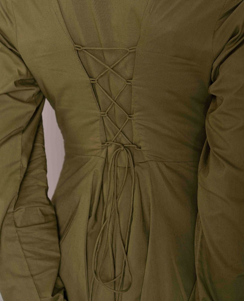 Sage Green Cotton Shirt Maxi Dress - Mileenia