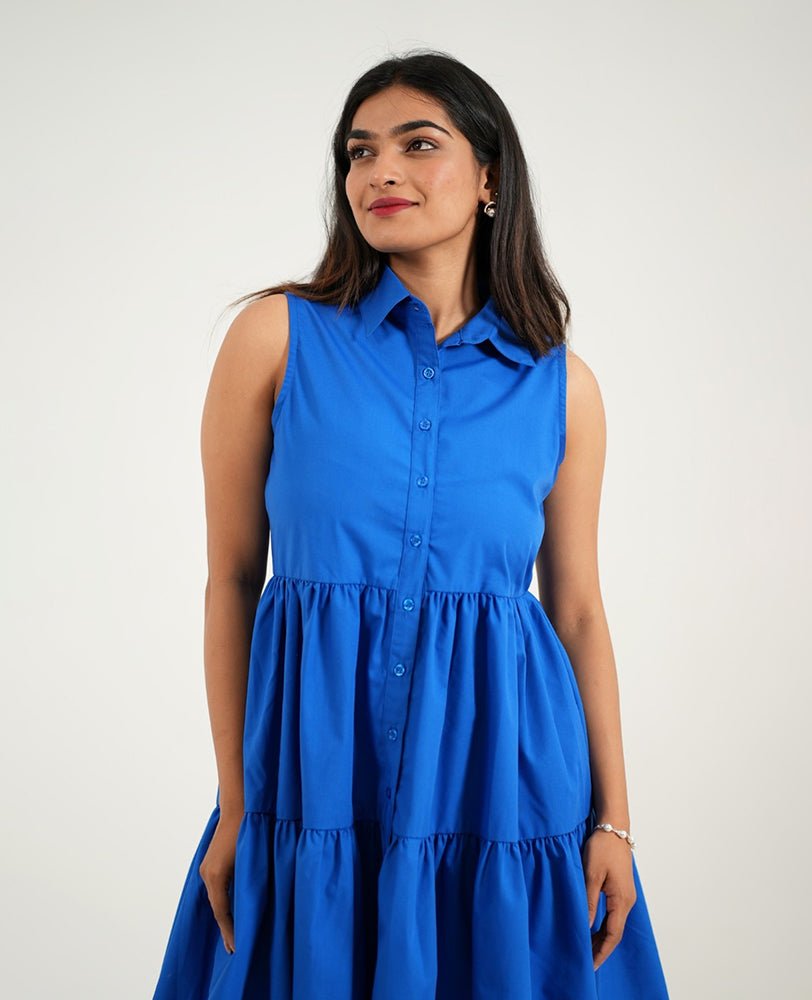 Solid Blue Tier Dress - Mileenia