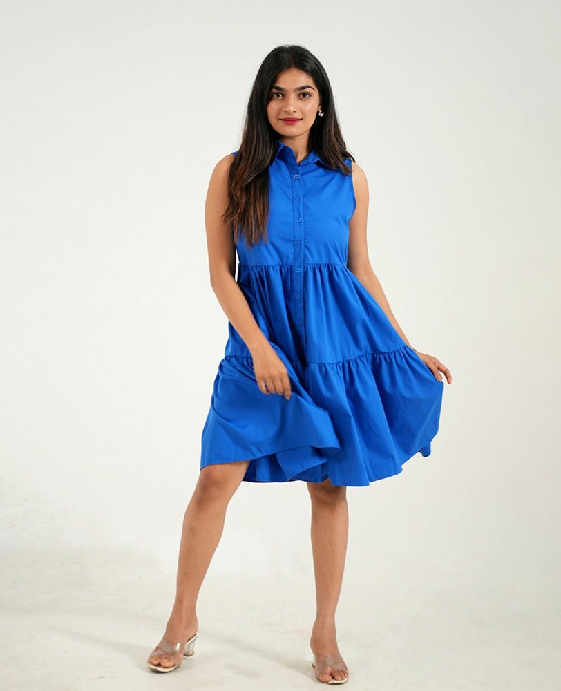 Solid Blue Tier Dress - Mileenia