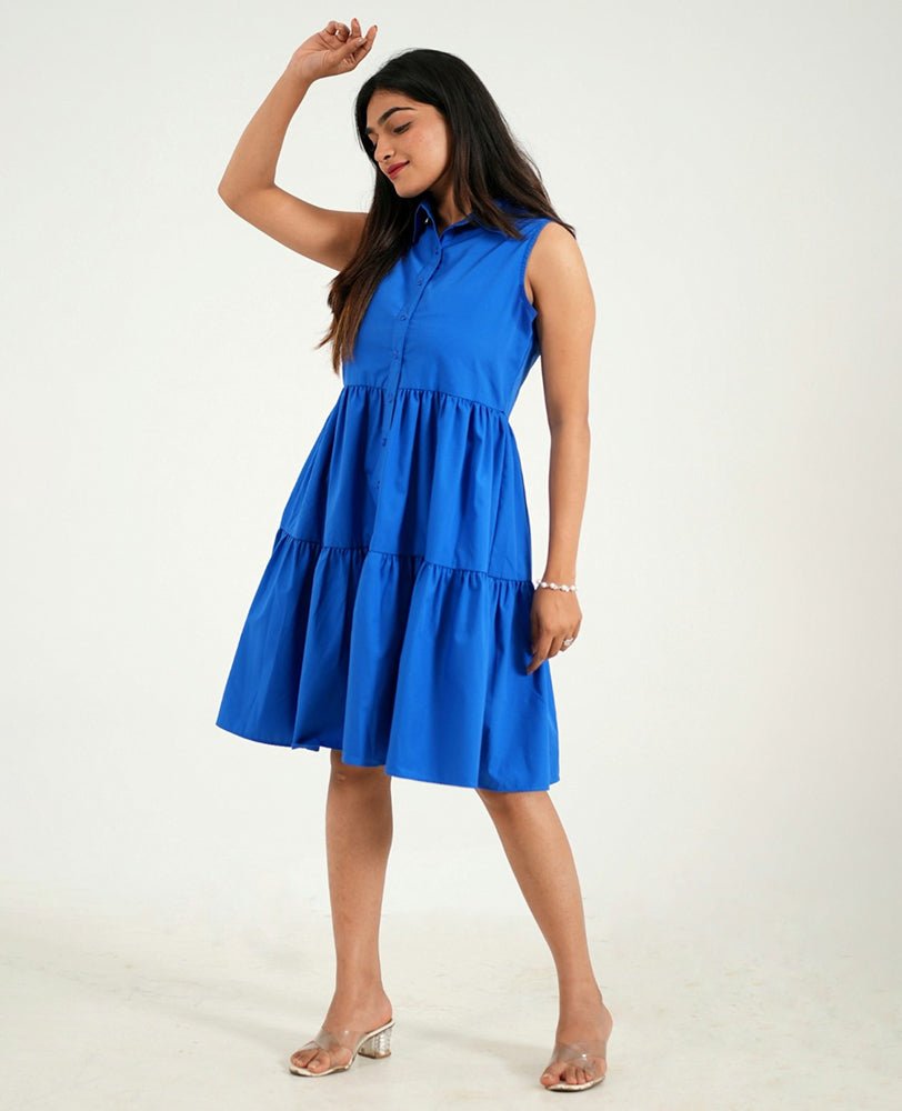 Solid Blue Tier Dress - Mileenia