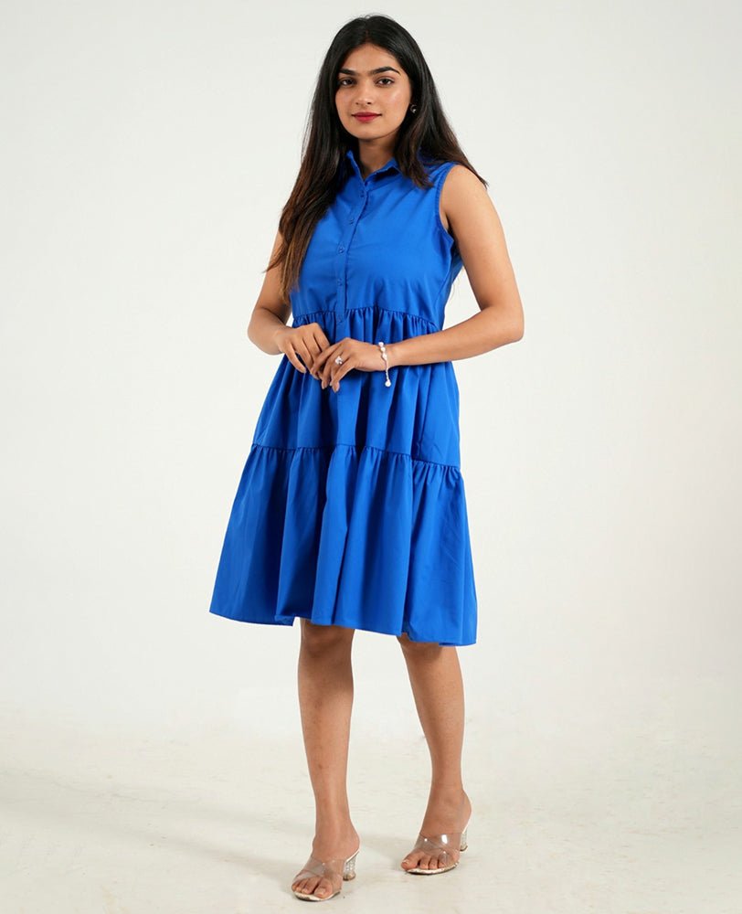 Solid Blue Tier Dress - Mileenia