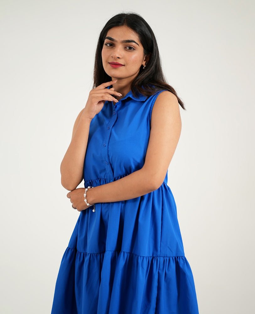 Solid Blue Tier Dress - Mileenia