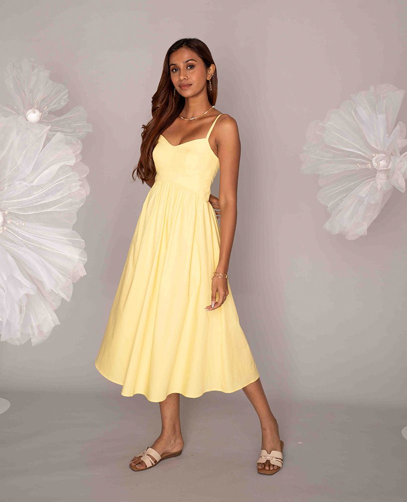 Sunshine Yellow Midi Dress - Mileenia
