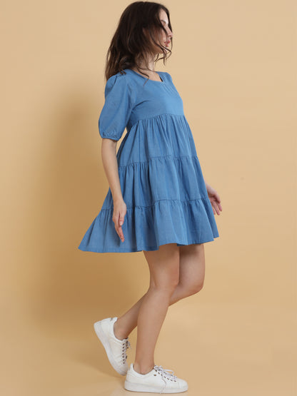 Denim Tiered Smock Dress