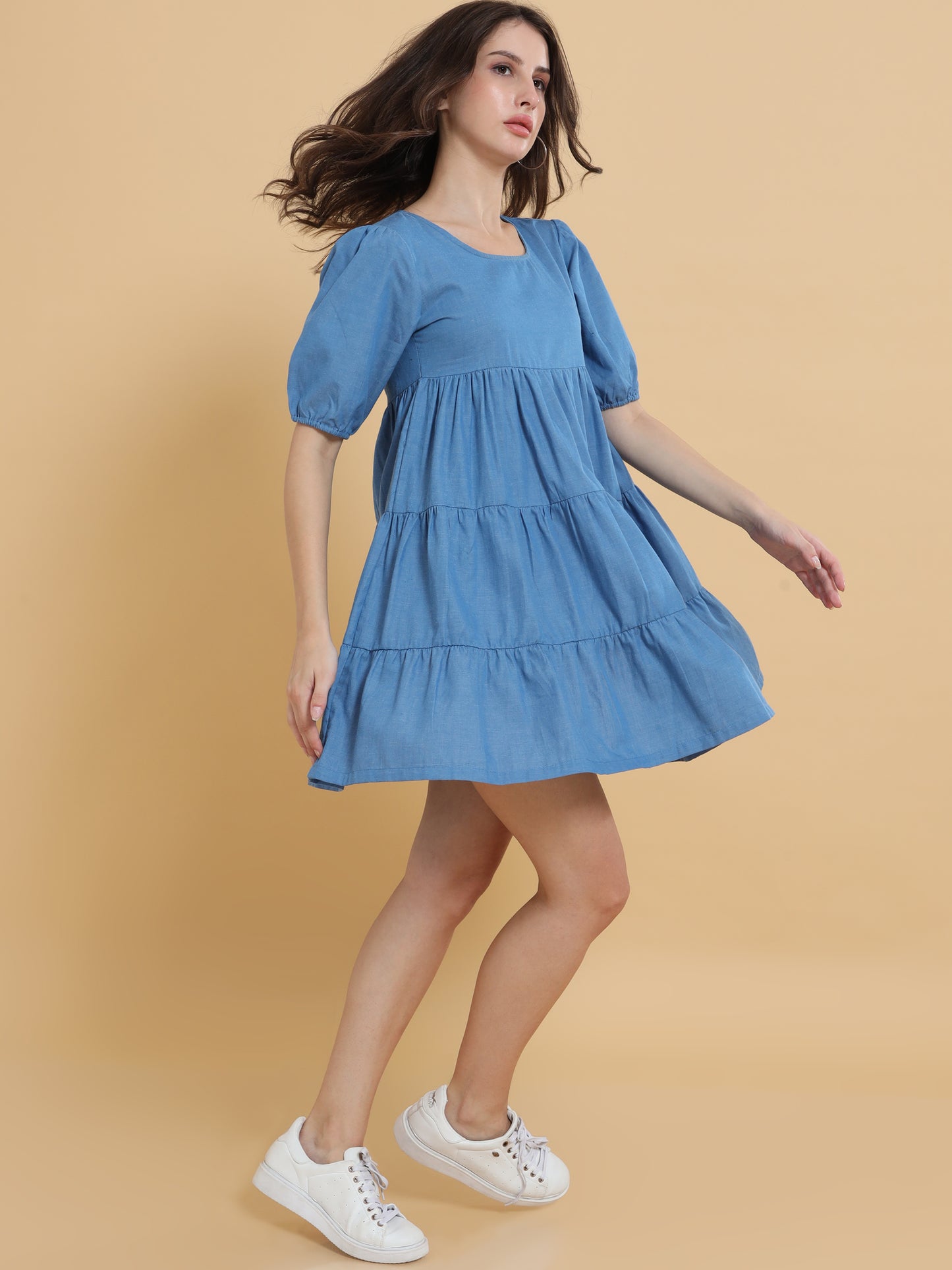 Denim Tiered Smock Dress