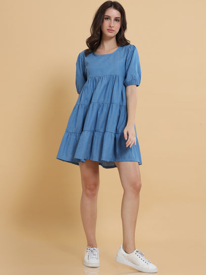 Denim Tiered Smock Dress