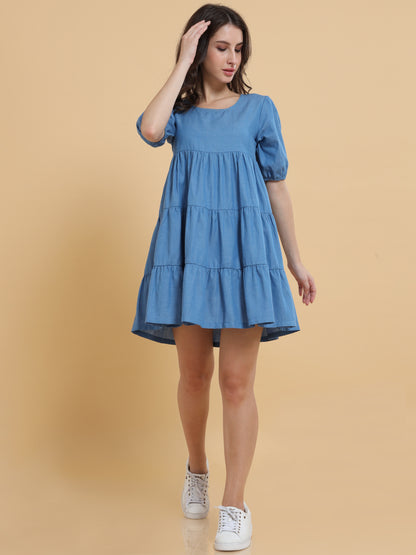 Denim Tiered Smock Dress